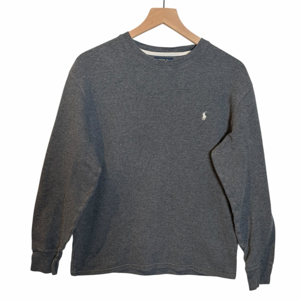 Polo Ralph Lauren Shirt Mens L Gray Waffle Knit Thermal Long Sleeve Preppy - Picture 2 of 6